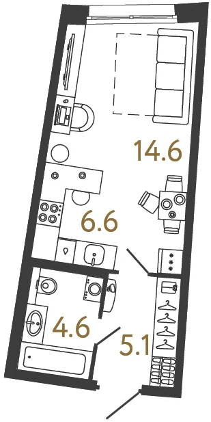 Планировка студия 30,9 м² в доме «Цвет Зеленогорска» — Дом «Цвет Зеленогорска»