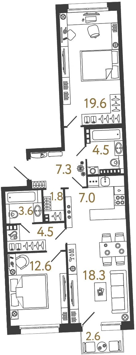 Планировка 2-комнатная 79,2 м² в доме «Цвет Зеленогорска» — Дом «Цвет Зеленогорска»
