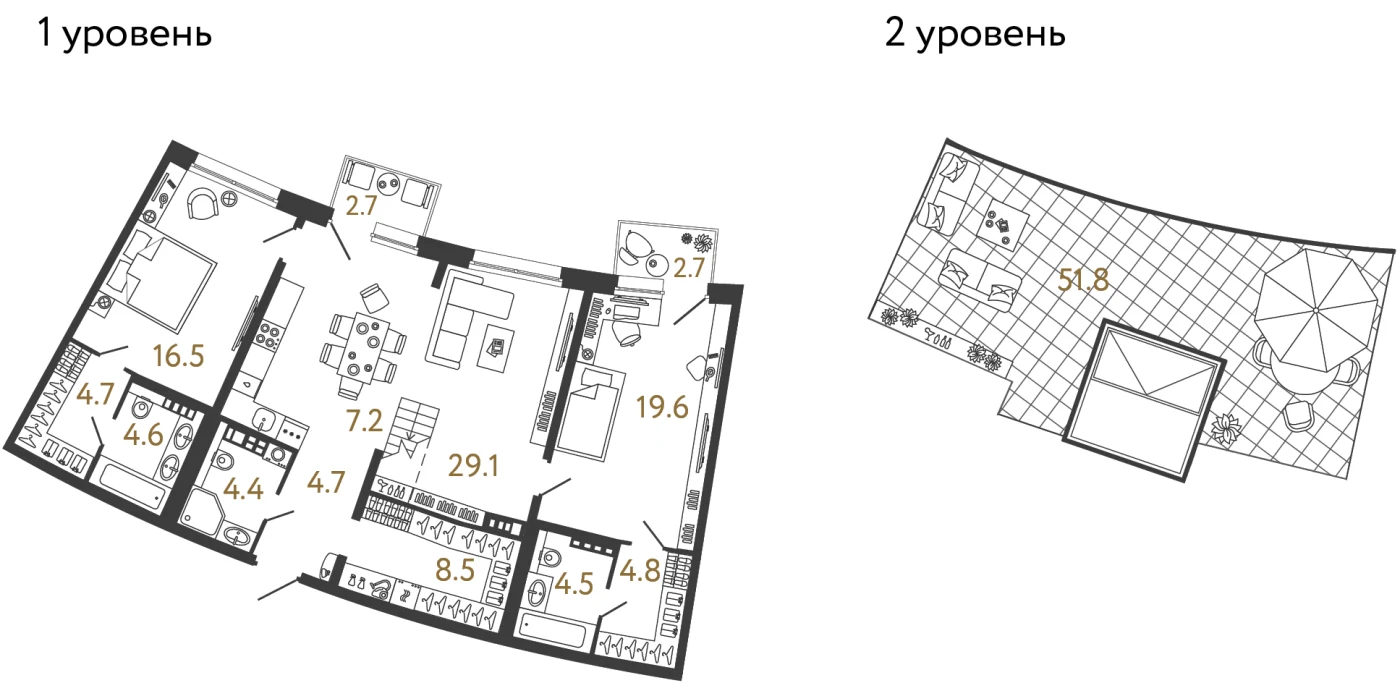 Планировка 2-комнатная 108,6 м² в доме «Цвет Зеленогорска» — Дом «Цвет Зеленогорска»