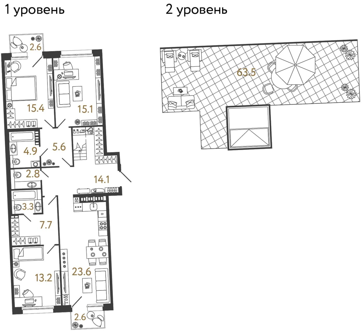 Планировка 3-комнатная 105,7 м² в доме «Цвет Зеленогорска» — Дом «Цвет Зеленогорска»