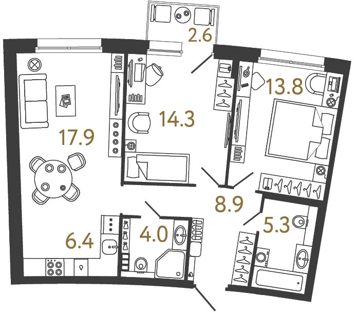 Планировка 2-комнатная 70,6 м² в доме «Цвет Зеленогорска» — Дом «Цвет Зеленогорска»
